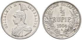 Deutsche Münzen und Medaillen ab 1871 
 Deutsch-Ostafrika 
 1/2 Rupie 1904 A. J. 721. vorzüglich