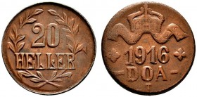 Deutsche Münzen und Medaillen ab 1871 
 Deutsch-Ostafrika 
 20 Heller 1916 -Tabora-. Kupfer-Notmünze. J. 724a. selten in dieser Erhaltung, vorzüglic...