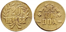 Deutsche Münzen und Medaillen ab 1871 
 Deutsch-Ostafrika 
 20 Heller 1916 -Tabora-. Messing-Notmünze. J. 725b. selten in dieser Erhaltung, vorzügli...
