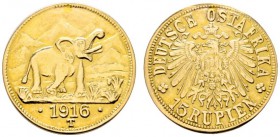 Deutsche Münzen und Medaillen ab 1871 
 Deutsch-Ostafrika 
 15 Rupien 1916 -Tabora-. Ein drittes Exemplar. J. 728a. sauber gestopftes Loch, sehr sch...