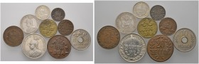 Deutsche Münzen und Medaillen ab 1871 
 Deutsch-Ostafrika 
 Lot (9 Stücke): Rupie 1910 J, 1/2 Rupie 1891, 1/4 Rupie 1914 J, 10 Heller 1909 J, Cu-Hel...