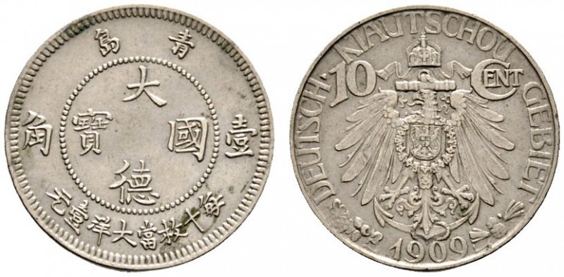 Deutsche Münzen und Medaillen ab 1871 
 Kiautschou 
 10 Cent 1909. J. 730. vor...