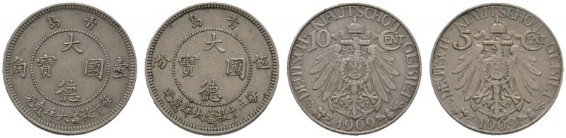 Deutsche Münzen und Medaillen ab 1871 
 Kiautschou 
 Lot (2 Stücke): 5 Cent un...