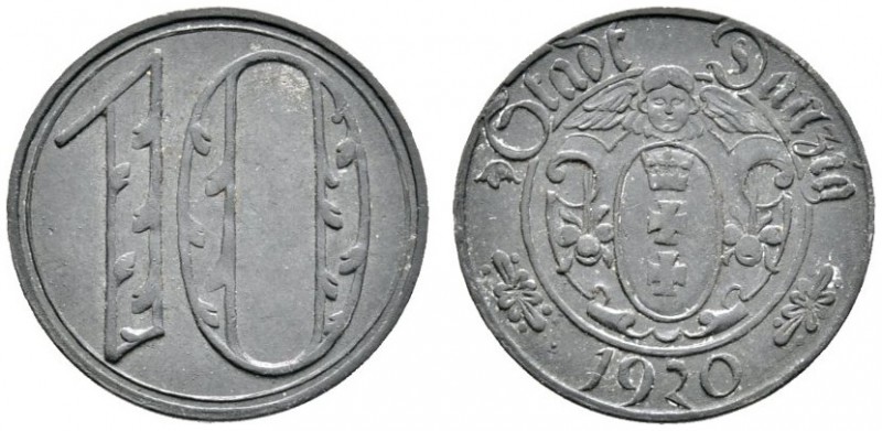 Deutsche Münzen und Medaillen ab 1871 
 Danzig 
 10 Pfennig 1920. Zink. Große ...