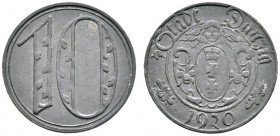 Deutsche Münzen und Medaillen ab 1871 
 Danzig 
 10 Pfennig 1920. Zink. Große Wertzahl. J. D 1b. sehr selten, vorzüglich
