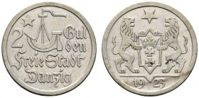 Deutsche Münzen und Medaillen ab 1871 
 Danzig 
 2 Gulden 1923. J. D 8. sehr schön