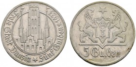 Deutsche Münzen und Medaillen ab 1871 
 Danzig 
 5 Gulden 1923. Marienkirche. J. D 9. gutes sehr schön