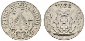 Deutsche Münzen und Medaillen ab 1871 
 Danzig 
 2 Gulden 1932. Kogge. J. D 16. sehr schön