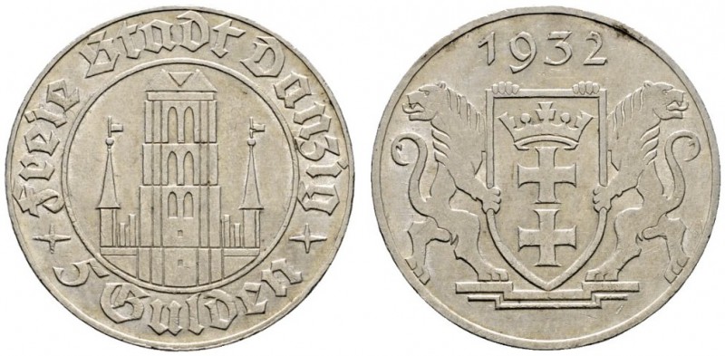 Deutsche Münzen und Medaillen ab 1871 
 Danzig 
 5 Gulden 1932. Marienkirche. ...