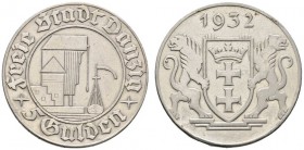 Deutsche Münzen und Medaillen ab 1871 
 Danzig 
 5 Gulden 1932 Krantor. J. D 18. selten, sehr schön