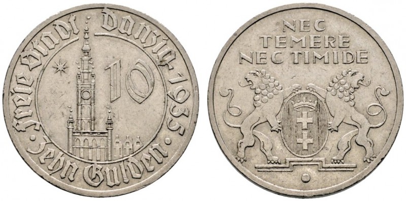 Deutsche Münzen und Medaillen ab 1871 
 Danzig 
 10 Gulden 1935. Rathaus. -Nic...