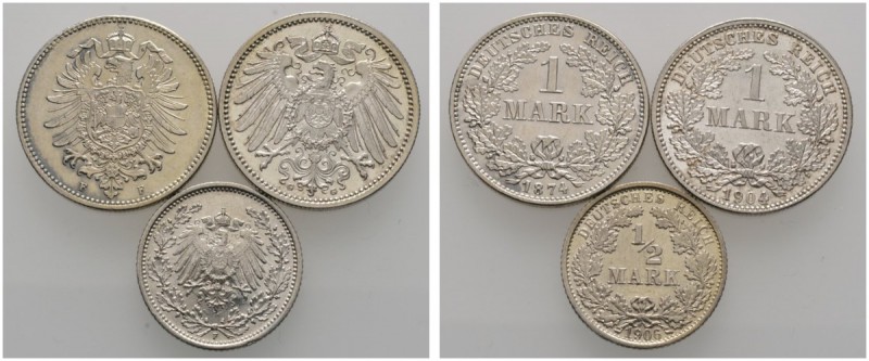 Deutsche Münzen und Medaillen ab 1871 
 Lots 
 3 Stücke: 1 Mark 1874 F und 190...