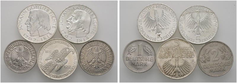 Deutsche Münzen und Medaillen ab 1871 
 Lots 
 Lot (5 Stücke): BRD . 5 DM 1952...