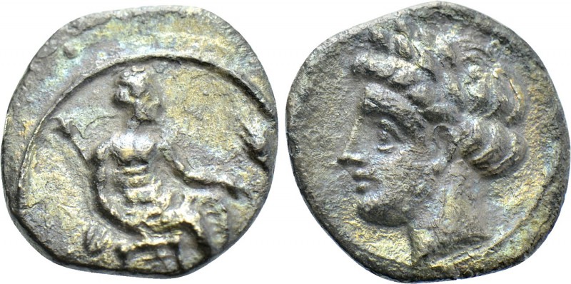 CILICIA. Mallos. Obol (Circa 385-375 BC). 

Obv: Baaltars seated right on thro...