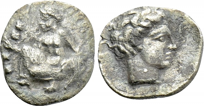 CILICIA. Tarsos. Obol (Circa 389-375 BC).

Obv: Young woman kneeling left, cas...