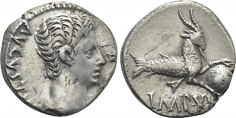 AUGUSTUS (27 BC-14 AD). Denarius. Lugdunum. 

Obv: AVGVSTVS DIVI F. 
Bare hea...