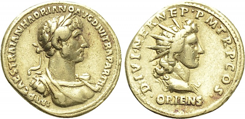 HADRIAN (117-138). GOLD Aureus. Rome.

Obv: IMP CAES TRAIAN HADRIANO AVG DIVI ...