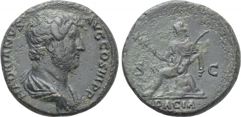 HADRIAN (117-138). As. Rome. 

Obv: HADRIANVS AVG COS III P P. 
Bareheaded an...