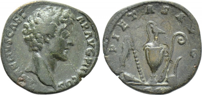 MARCUS AURELIUS (Caesar, 139-161). Dupondius or As. Rome. 

Obv: AVRELIVS CAES...
