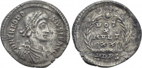 THEODOSIUS I (379-395). Siliqua. Mediolanum. Decennalia issue.