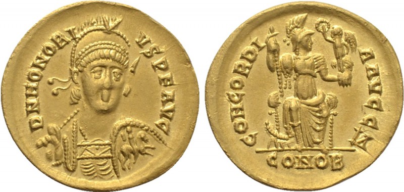 HONORIUS (393-423). GOLD Solidus. Constantinople.

Obv: D N HONORIVS P F AVG....