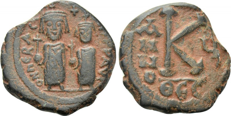 HERACLIUS with HERACLIUS CONSTANTINE (610-641). Half Follis. Thessalonica. Dated...