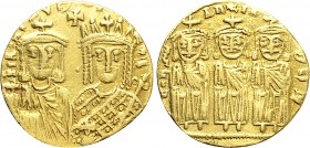 CONSTANTINE VI & IRENE with LEO III, CONSTANTINE V and LEO IV (780-797). GOLD Solidus. Constantinople.