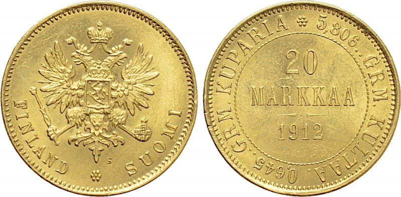 FINLAND. Alexander II (Emperor of Russia, 1855-1881). GOLD 20 Markkaa (1879-S). ...