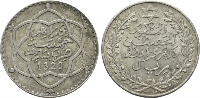 MOROCCO. 'Abd al-Hafid (Abdelhafid) (AH 1325-1330 / 1909-1912 AD). 1/2 Rial (AH ...