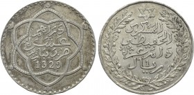 MOROCCO. 'Abd al-Hafid (Abdelhafid) (AH 1325-1330 / 1909-1912 AD). Rial (AH 1329 / 1911 AD). Paris.