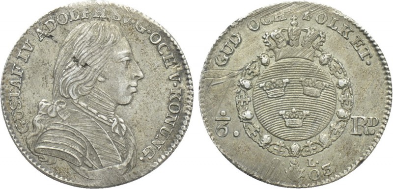 SWEDEN. Gustav IV Adolf (1792-1809). 1/6 Riksdaler (1803-OL). Stockholm. 

Obv...