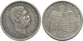 UNITED STATES. Hawaii. Kalākaua (1874-1891). Hapalua or 1/2 Dollar (1883). San Francisco.