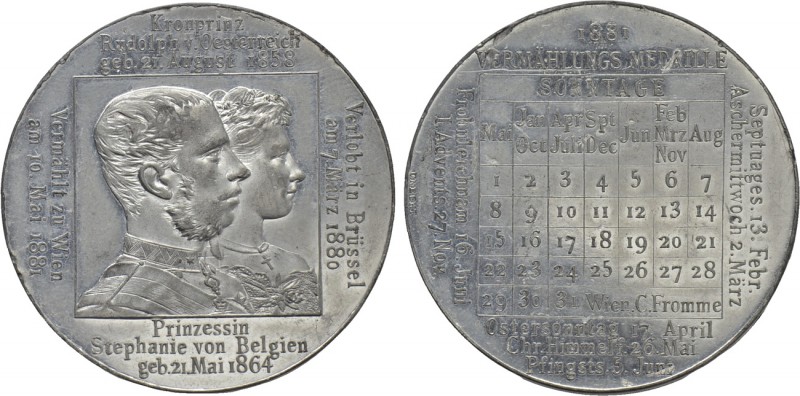 AUSTRIA. Rudolf with Stéphanie (Crown Prince, 1858-1889). Silver "Calendar" Meda...