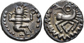 CENTRAL EUROPE. Uncertain tribe. Mid to late 1st century BC. Quinarius (Silver, 13 mm, 1.41 g, 7 h), 'Hockendes Männlein' type. Stylized male figure s...