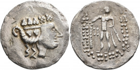 LOWER DANUBE. Imitations of Thasos. Late 2nd-1st century BC. Tetradrachm (Silver, 33 mm, 16.11 g, 12 h). Celticized head of Dionysos to right, wearing...
