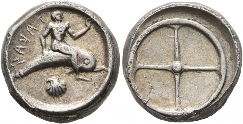CALABRIA. Tarentum. Circa 480-470 BC. Didrachm or Nomos (Silver, 17 mm, 7.64 g)....