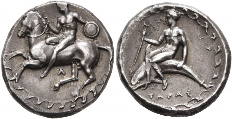 CALABRIA. Tarentum. Circa 355-340 BC. Didrachm or Nomos (Silver, 21 mm, 7.86 g, ...