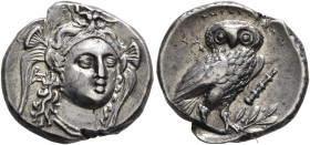 LUCANIA. Herakleia. Circa 281-278 BC. Drachm (Silver, 17 mm, 3.88 g, 6 h). Head of Athena facing slightly to right, wearing triple-crested Corinthian ...