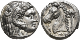 SICILY. Entella (?). Punic issues, circa 300-289 BC. Tetradrachm (Silver, 23 mm, 17.27 g, 7 h). Head of Herakles to right, wearing lion skin headdress...