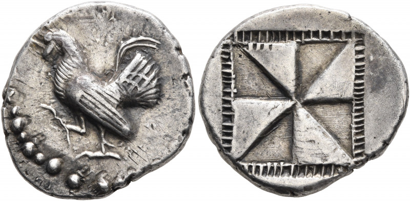 SICILY. Himera. Circa 530-483/2 BC. Drachm (Silver, 22 mm, 5.84 g). Rooster walk...