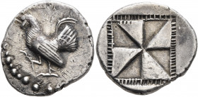 SICILY. Himera. Circa 530-483/2 BC. Drachm (Silver, 22 mm, 5.84 g). Rooster walking left. Rev. Incuse square with mill-sail pattern; all within segmen...