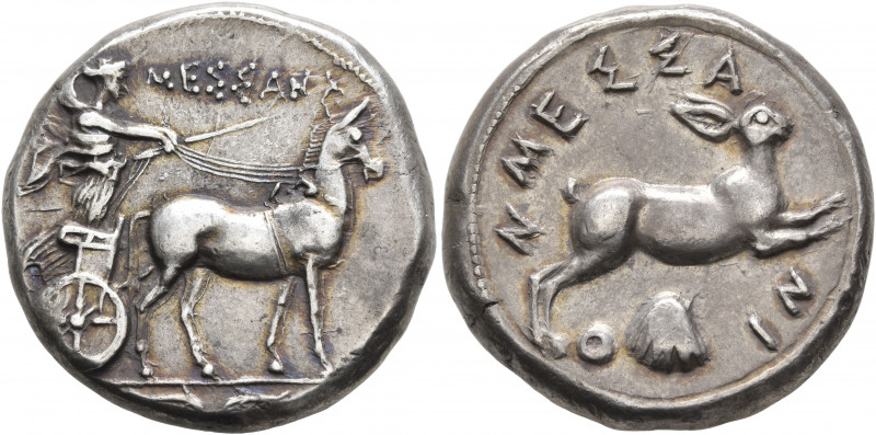 SICILY. Messana. 420-413 BC. Tetradrachm (Silver, 25 mm, 17.40 g, 2 h). The nymp...