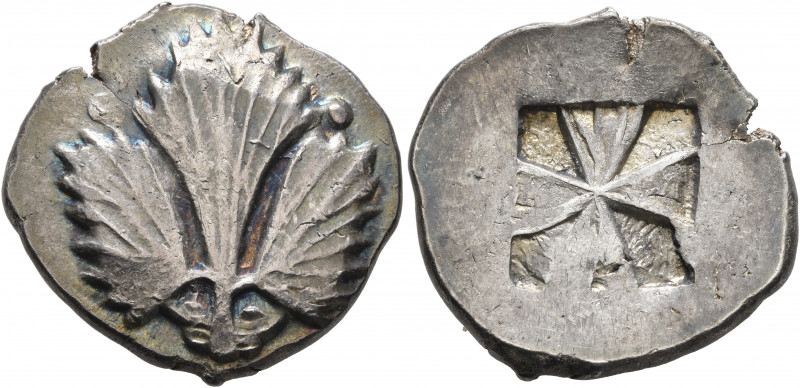 SICILY. Selinos. Circa 540-515 BC. Didrachm (Silver, 26 mm, 9.09 g). Selinon lea...