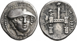 THRACE. Ainos. Circa 357-342/1 BC. Drachm (Silver, 17 mm, 3.49 g, 12 h). Head of Hermes facing slightly to right, wearing petasos. Rev. AINION Archaic...