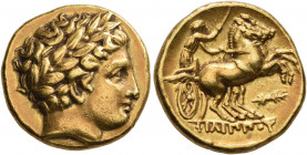 KINGS OF MACEDON. Philip II, 359-336 BC. Stater (Gold, 18 mm, 8.61 g, 10 h), Pella, struck under Antipater or Polyperchon, circa 323/2-315. Laureate h...