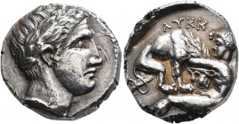 KINGS OF PAEONIA. Lykkeios, circa 359-335 BC. Tetradrachm (Silver, 21 mm, 12.92 g, 3 h), Astibos or Damastion. Laureate head of Apollo to right. Rev. ...