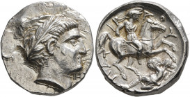 KINGS OF PAEONIA. Patraos, circa 335-315 BC. Tetradrachm (Silver, 23 mm, 12.81 g, 11 h), Astibos or Damastion. Laureate head of Apollo to right. Rev. ...