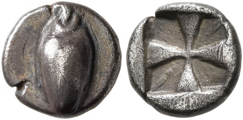 BOEOTIA. Orchomenos. Circa 525-500 BC. Obol (Silver, 9 mm, 0.78 g). Wheat grain....