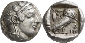 ATTICA. Athens. Circa 475-465 BC. Tetradrachm (Silver, 23 mm, 17.20 g, 5 h). Head of Athena to right, wearing crested Attic helmet decorated with thre...