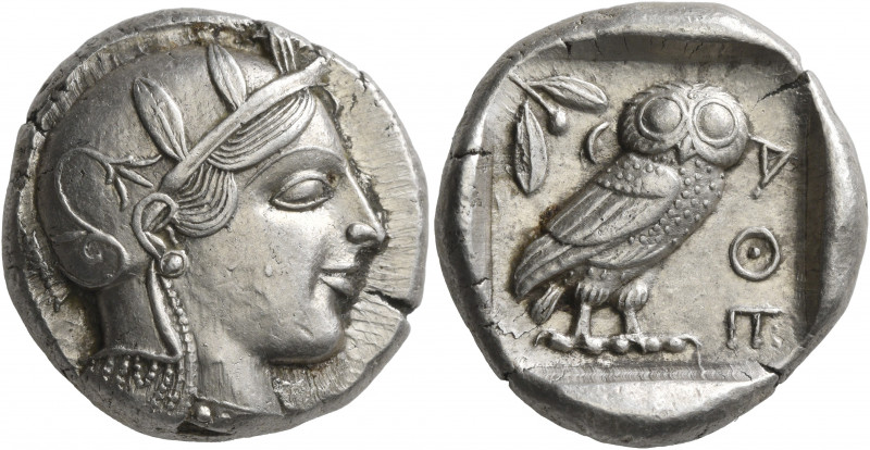 ATTICA. Athens. Circa 455-449 BC. Tetradrachm (Silver, 24 mm, 17.22 g, 7 h). Hea...